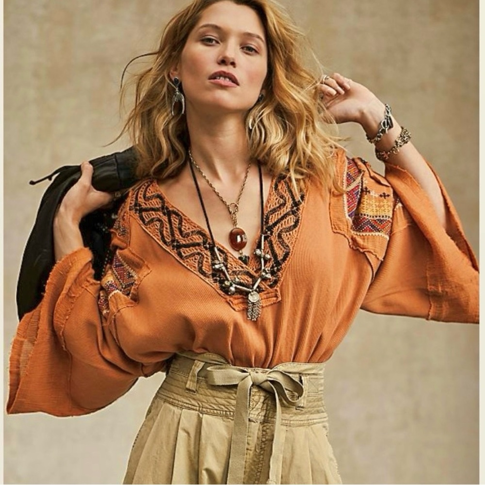 Free People Cross Country Sienna Bell Sleeve Bohemian Boho Top, Size Lar… - Picture 11 of 11